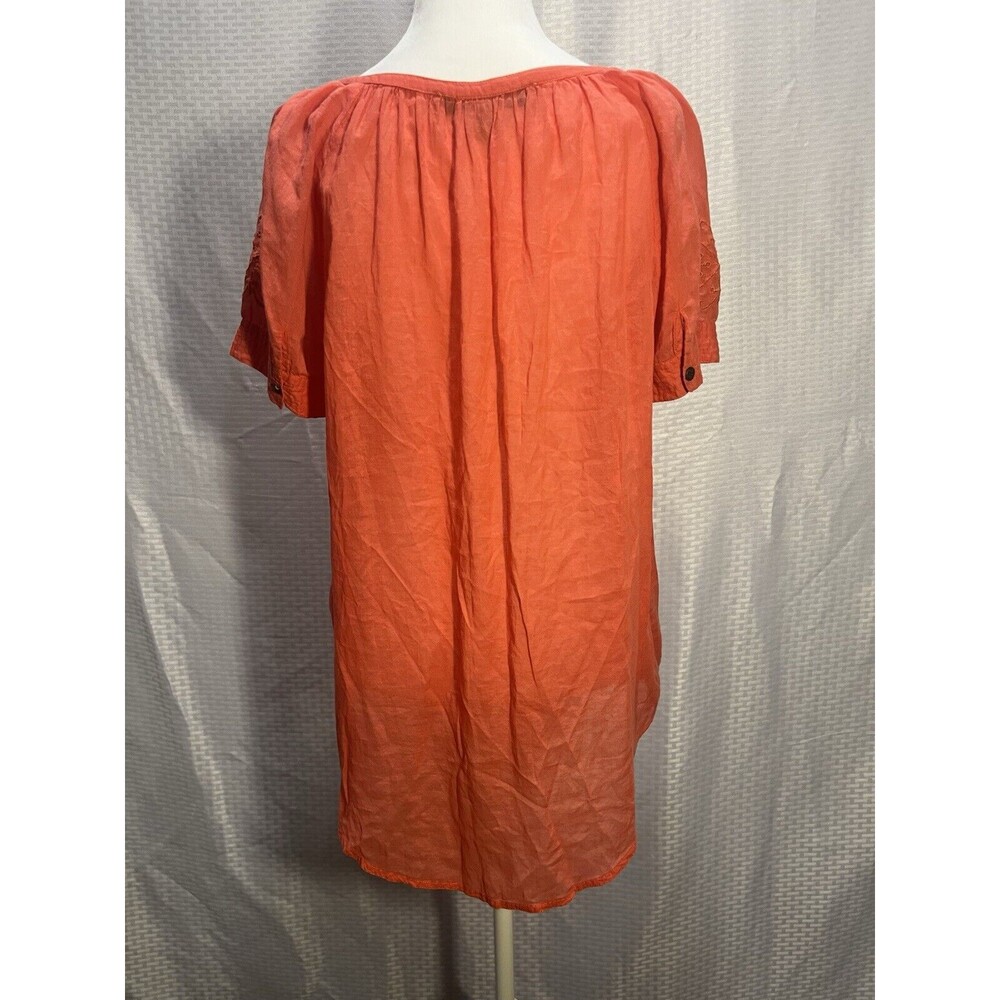 NINE WEST Women L Pink Short Sleeve Top Embroidered Pleated Boho Peasant Hippie - Picture 6 of 11